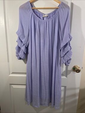 Indigo Rose Lavender Ruffle-Sleeve Midi Dress